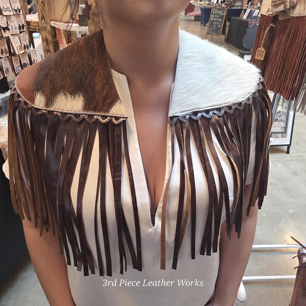Cowhide Leather Fringe Shawl – Western Boho Cape